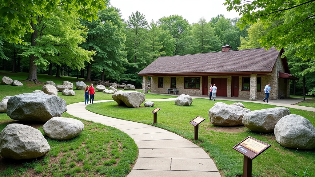 Boulder museum exterior with large glacial stones displayed outdoors